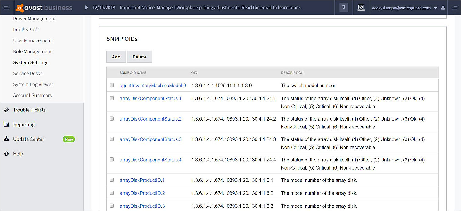 Screenshot of AVG Business Site Management, Configuration tab, Add dialog box
